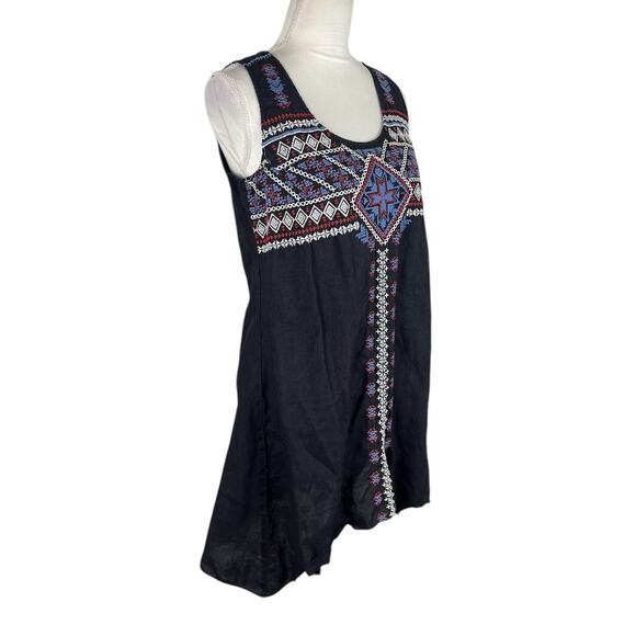 Johnny Was Jojo Linen Embroidered Asymmetrical Tunic Mini Dress Size Small - Picture 3 of 9